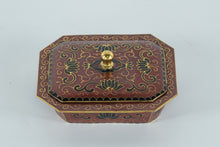 Load image into Gallery viewer, Hand-Painted Indian Cloisonné-Style Enamel Trinket Box with Lid – Red &amp; Gold Floral Motifs, Cobalt Interior
