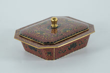 Load image into Gallery viewer, Hand-Painted Indian Cloisonné-Style Enamel Trinket Box with Lid – Red &amp; Gold Floral Motifs, Cobalt Interior
