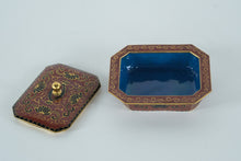 Load image into Gallery viewer, Hand-Painted Indian Cloisonné-Style Enamel Trinket Box with Lid – Red &amp; Gold Floral Motifs, Cobalt Interior
