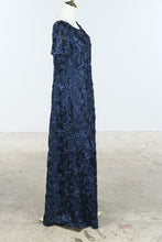 Load image into Gallery viewer, Alex Evenings Navy Rosette Lace Sequin Gown Size 14
