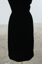 Load image into Gallery viewer, Vintage 1940s Black Velvet Draped Cocktail Dress Film Noir Evening Gown
