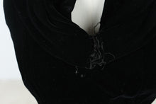 Load image into Gallery viewer, Vintage 1940s Black Velvet Draped Cocktail Dress Film Noir Evening Gown
