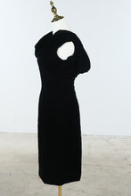 Load image into Gallery viewer, Vintage 1940s Black Velvet Draped Cocktail Dress Film Noir Evening Gown
