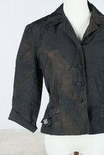 Load image into Gallery viewer, Vintage 1950s Black Sheer Organza Fitted Jacket Rhinestone Pocket Detail
