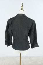 Load image into Gallery viewer, Vintage 1950s Black Sheer Organza Fitted Jacket Rhinestone Pocket Detail
