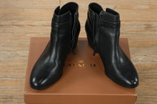 Load image into Gallery viewer, Coach Patricia Leather Ankle Boots – Black/Black – Size 10M – Snakeskin Embossed Strap
