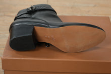 Load image into Gallery viewer, Coach Patricia Leather Ankle Boots – Black/Black – Size 10M – Snakeskin Embossed Strap
