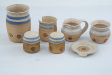 Load image into Gallery viewer, Coastal Scallop Shell Stoneware Kitchen Accessories Set of 7 Blue Cream
