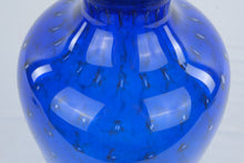 Load image into Gallery viewer, Signed TG Cobalt Blue Bullicante Art Glass Vase Controlled Bubble Hand Blown 12 Inch
