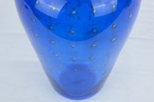 Load image into Gallery viewer, Signed TG Cobalt Blue Bullicante Art Glass Vase Controlled Bubble Hand Blown 12 Inch
