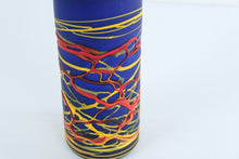 Load image into Gallery viewer, Art Glass Cylinder Vase Cobalt Blue Red Yellow Abstract 10 Inch
