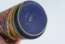 Load image into Gallery viewer, Art Glass Cylinder Vase Cobalt Blue Red Yellow Abstract 10 Inch
