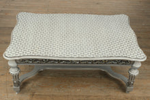 Load image into Gallery viewer, Vintage French-Style Painted Coffee Table – Ornate Carved Base &amp; Patterned Top
