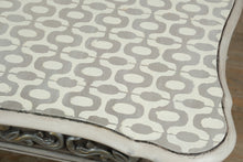 Load image into Gallery viewer, Vintage French-Style Painted Coffee Table – Ornate Carved Base &amp; Patterned Top
