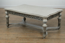 Load image into Gallery viewer, Vintage French-Style Painted Coffee Table – Ornate Carved Base &amp; Patterned Top
