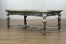 Load image into Gallery viewer, Vintage French-Style Painted Coffee Table – Ornate Carved Base &amp; Patterned Top

