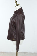 Load image into Gallery viewer, Cole Haan Brown Lambskin Leather Moto Jacket Womens Medium
