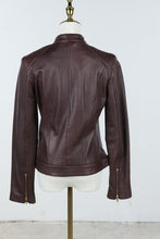 Load image into Gallery viewer, Cole Haan Brown Lambskin Leather Moto Jacket Womens Medium
