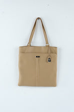 Load image into Gallery viewer, Cole Haan Pebbled Leather Tote Bag Beige Shoulder Handbag Gold Tone Hardware
