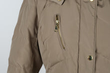 Load image into Gallery viewer, Cole Haan Womens Large Down Puffer Jacket Hooded Beige Gold Hardware

