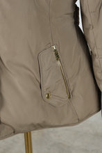 Load image into Gallery viewer, Cole Haan Womens Large Down Puffer Jacket Hooded Beige Gold Hardware
