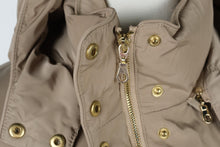 Load image into Gallery viewer, Cole Haan Womens Large Down Puffer Jacket Hooded Beige Gold Hardware
