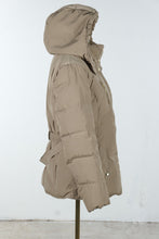 Load image into Gallery viewer, Cole Haan Womens Large Down Puffer Jacket Hooded Beige Gold Hardware
