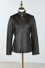 Load image into Gallery viewer, Cole Haan Brown Lambskin Leather Jacket Womens Medium Stand Collar
