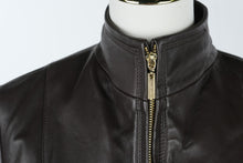 Load image into Gallery viewer, Cole Haan Brown Lambskin Leather Jacket Womens Medium Stand Collar
