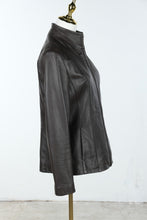 Load image into Gallery viewer, Cole Haan Brown Lambskin Leather Jacket Womens Medium Stand Collar
