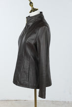 Load image into Gallery viewer, Cole Haan Brown Lambskin Leather Jacket Womens Medium Stand Collar
