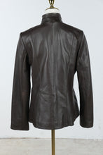 Load image into Gallery viewer, Cole Haan Brown Lambskin Leather Jacket Womens Medium Stand Collar
