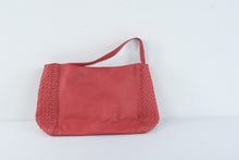 Load image into Gallery viewer, Cole Haan Coral Red Leather Shoulder Bag Woven Intrecciato Hobo 14 x 10
