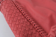 Load image into Gallery viewer, Cole Haan Coral Red Leather Shoulder Bag Woven Intrecciato Hobo 14 x 10
