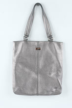 Load image into Gallery viewer, Cole Haan Metallic Silver Pebbled Leather Tote Bag Shoulder Handbag

