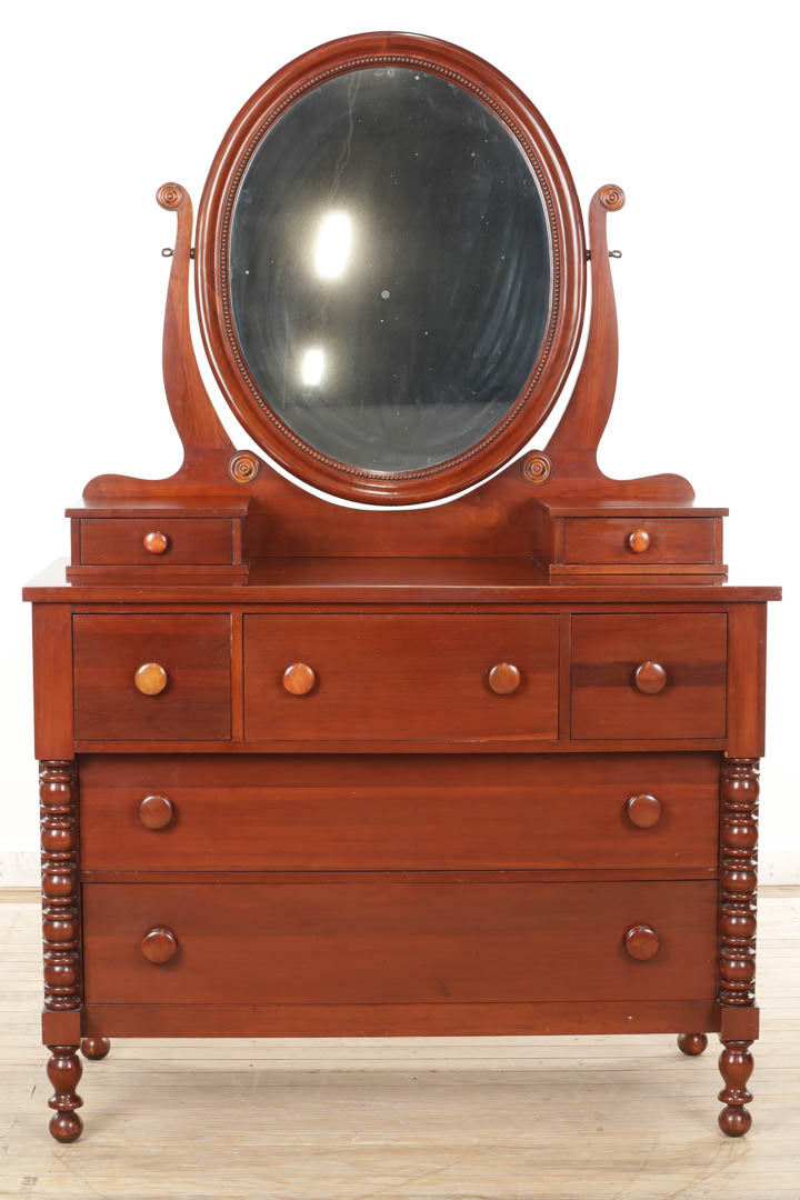 Collector's Cherry Empire Dresser with Mirror by Davis Cabinet Co