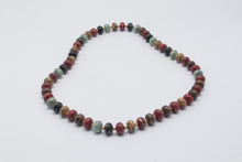 Load image into Gallery viewer, Art Glass Beaded Necklace Multicolor Red Blue Black Gold Swirl Beads
