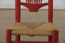 Load image into Gallery viewer, Pair Mexican Folk Art Red Ladderback Chairs with Handwoven Rush Seats
