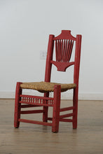 Load image into Gallery viewer, Pair Mexican Folk Art Red Ladderback Chairs with Handwoven Rush Seats
