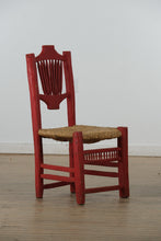 Load image into Gallery viewer, Pair Mexican Folk Art Red Ladderback Chairs with Handwoven Rush Seats
