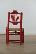 Load image into Gallery viewer, Pair Mexican Folk Art Red Ladderback Chairs with Handwoven Rush Seats
