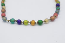 Load image into Gallery viewer, Multicolor Frosted Glass Bead Necklace Rainbow Gold Tone Magnetic Clasp
