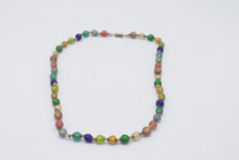 Load image into Gallery viewer, Multicolor Frosted Glass Bead Necklace Rainbow Gold Tone Magnetic Clasp
