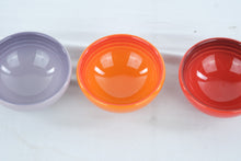 Load image into Gallery viewer, Le Creuset Stoneware Condiment Bowls Set of 3 Orange Red Lavender Prep Dip Bowls
