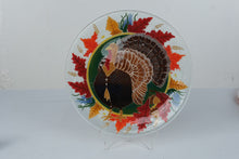Load image into Gallery viewer, Peggy Karr Turkey on Green Fused Glass Thanksgiving Platter 13 75 Inch Vintage
