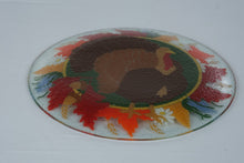 Load image into Gallery viewer, Peggy Karr Turkey on Green Fused Glass Thanksgiving Platter 13 75 Inch Vintage
