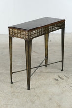 Load image into Gallery viewer, Perforated Brass and Wood Console Table with Tapered Metal Legs
