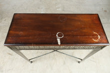 Load image into Gallery viewer, Perforated Brass and Wood Console Table with Tapered Metal Legs
