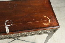 Load image into Gallery viewer, Perforated Brass and Wood Console Table with Tapered Metal Legs
