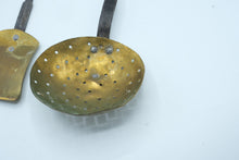 Load image into Gallery viewer, Antique Hand Forged Iron Brass Hearth Cooking Utensils Ladle Skimmer Spatula Set
